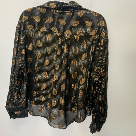 ZARA Gorgeous, Shimmering, Black & Gold Paisley Top with Collar & Cuffs🔥🔥🔥 - Picture 6 of 8